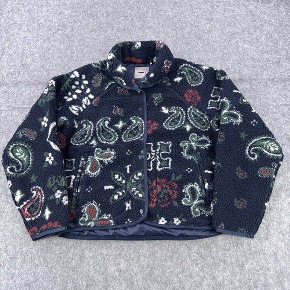 Kith Other - Kith Pinehurst Sherpa Fleece Jacket Mens XS Blue Paisley Snap Bomber